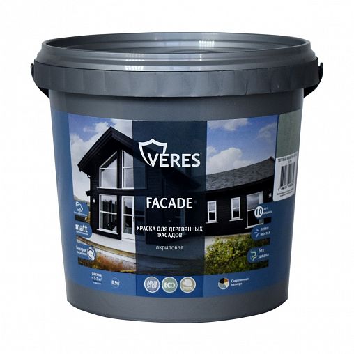 Краска для деревянных фасадов Veres Facade, акриловая, матовая, 0,9 л, теплый камень фото