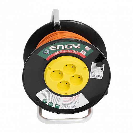 Удлинитель на катушке Engy Премиум, 4 розетки, без заземления, 2 x 0,75 мм², 50 м фото