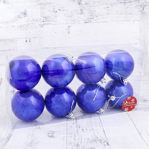 Набор елочных шаров Зимнее волшебство Глянец, d 8 см, 8 шт, синий фото