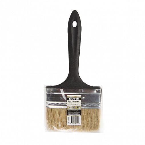Кисть плоская Krafor №4, натуральная щетина, пластиковая ручка, 100 мм фото