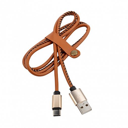 Кабель в оплетке из экокожи Rexant, Type-C, 2,1 А, 1 м, коричневый фото