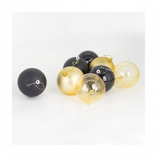 Набор елочных шаров, d 8 см, 8 шт, черный/золото фото