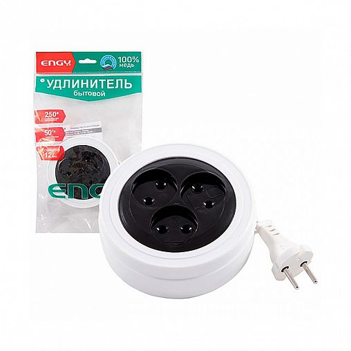 Удлинитель Engy Рулетка, ШВВП 2 x 0,75 мм, 3 розетки, 3 м фото
