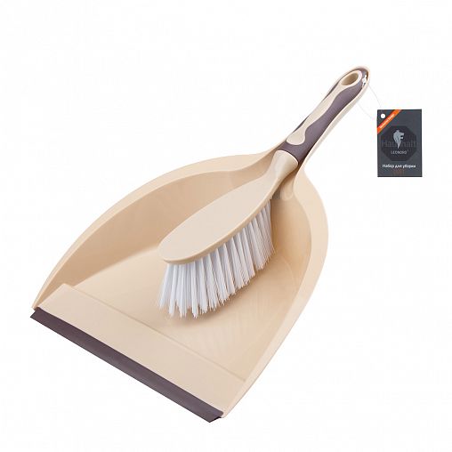 Комплект для уборки Leonord Dust, совок с щеткой-сметкой, бежевый фото