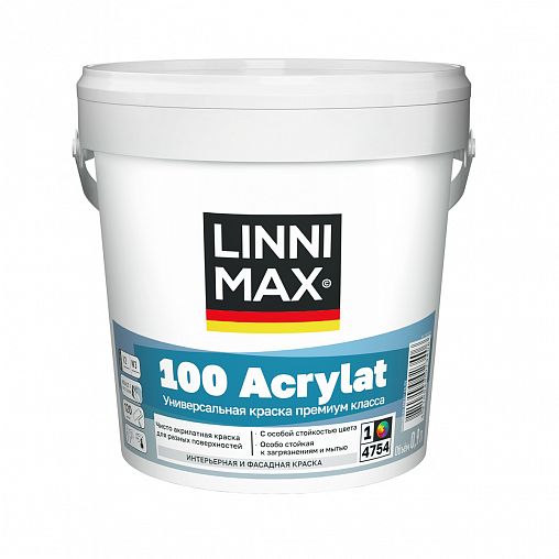 Краска фасадная Linnimax 100 Acrylat, полуматовая, база 1, белая, 0,9 л фото