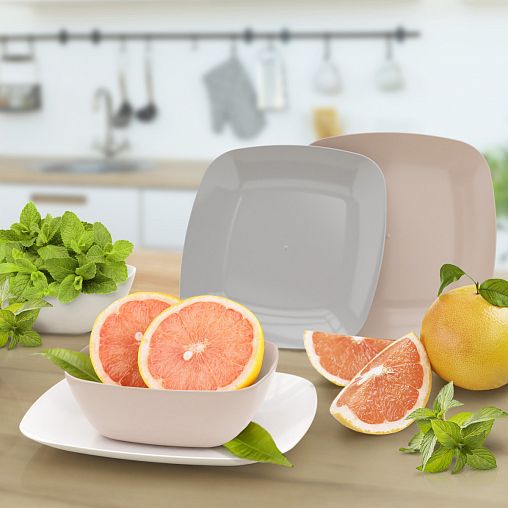 Тарелка десертная Альтернатива Квадро, пластиковая, 22 см, бежевая фото