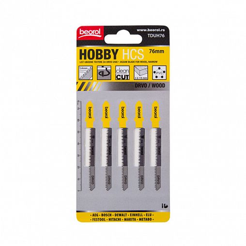 Пилки для электролобзика по дереву Beorol Hobby, фигурный рез, 76 мм, шаг 1,4 мм, 5 шт фото