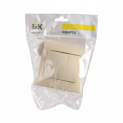 Выключатель трехклавишный встраиваемый IEK Кварта ВС10-3-0-ККм, 10 А, кремовый фото