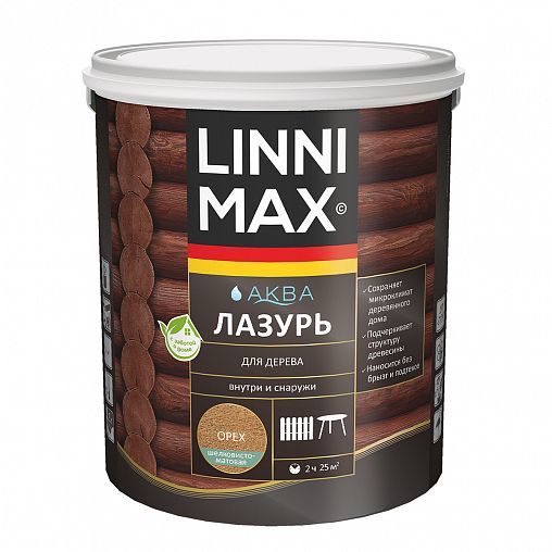 Защитная лазурь для дерева Linnimax Аква, 2,5 л, орех фото