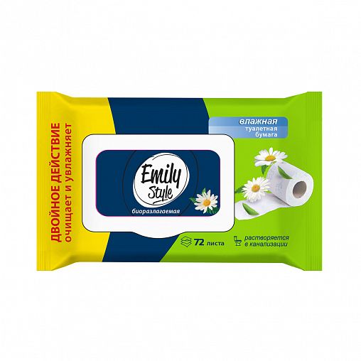 Влажная туалетная бумага Emily Style, растворяющаяся, 72 шт фото