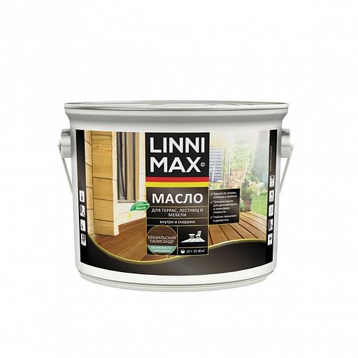 Масло для террас, лестниц, мебели Linnimax, шелковисто-глянцевое, 2,5 л, бразильский палисандр фото