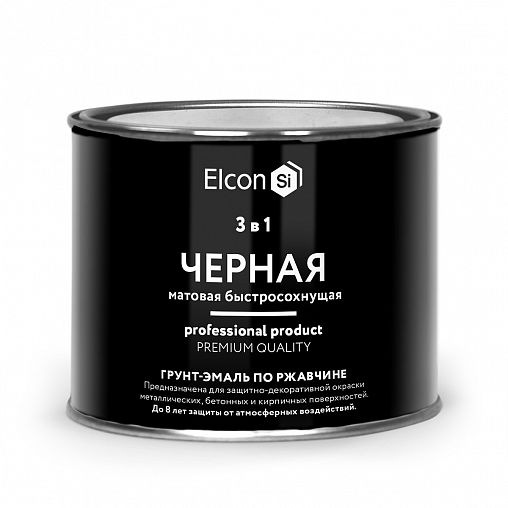 Грунт-эмаль по ржавчине Elcon 3 в 1, матовая, 0,4 кг, RAL 9005, черная фото