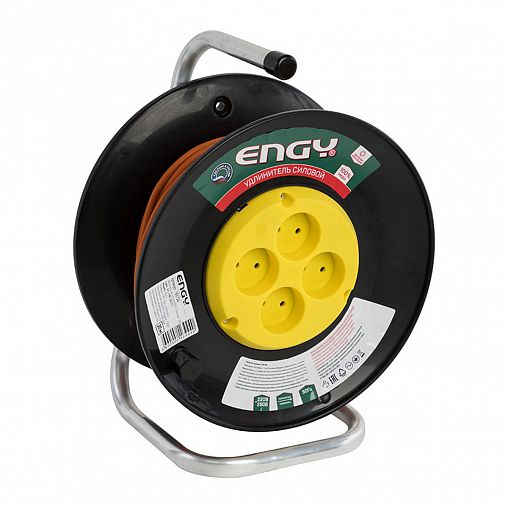 Удлинитель на катушке Engy Премиум, 4 розетки, без заземления, 2 x 0,75 мм², 30 м фото