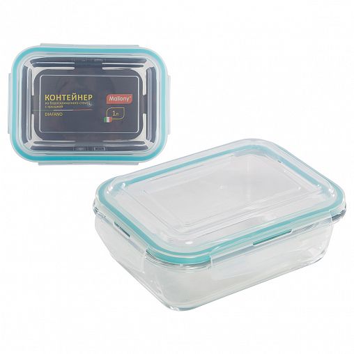 Контейнер Mallony Diafano 1 л, жаропрочное стекло, пластиковая крышка фото