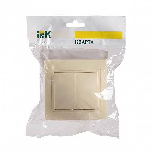 Выключатель двухклавишный встраиваемый IEK Кварта ВС10-2-0-Км, керамика, 10 А, кремовый фото