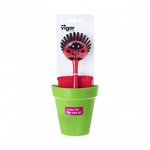 Набор для мытья посуды Vigar Ladybug (щетка, губка на подставке) фото