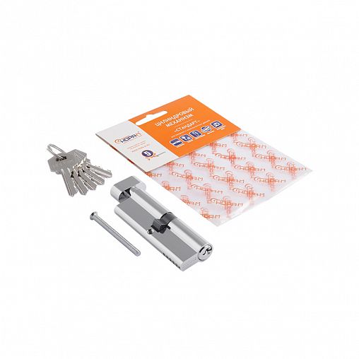 Цилиндровый механизм Нора-М ЛУВ-90 (45-45), ключ/вертушка, хром фото