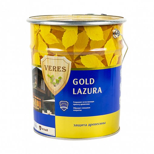Декоративная пропитка для дерева Veres Gold Lazura №12, глянцевая, 10 л, белая фото