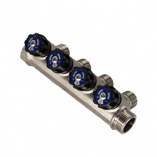 Коллектор универсальный с 4 вентилями СТМ, 1/2" x 3/4" x 4 выхода (наружная резьба) фото
