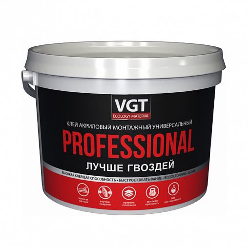 Клей акриловый монтажный универсальный VGT Professional, 6 кг, белый фото
