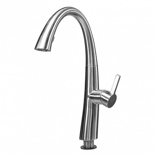 Смеситель для кухни Профсан ПСМ-300-9, с вытяжным изливом, однорычажный, хром фото