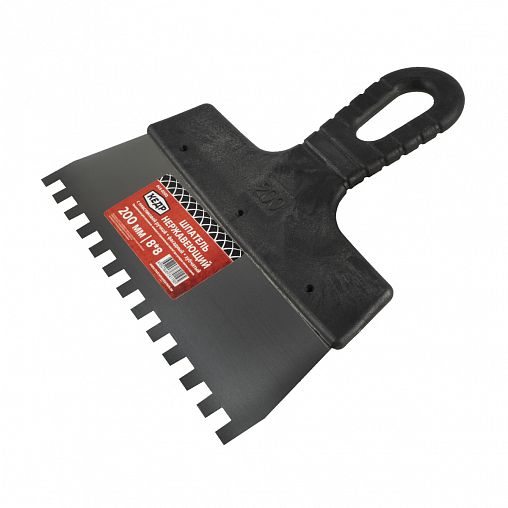 Шпатель фасадный зубчатый Кедр, нержавеющая сталь, пластиковая ручка, 200 мм, зуб 8 x 8 мм фото