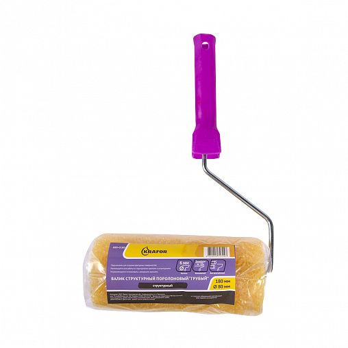 Валик поролоновый структурный Krafor, грубый, D80 x 180 мм, бюгель 6 мм фото