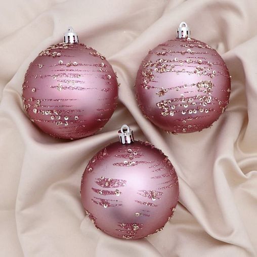 Набор елочных шаров Зимнее волшебство Джейн пайетки, d 8 см, 3 шт, розовый фото