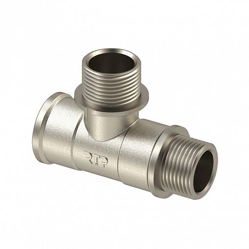 Тройник латунный РТП внутренняя-наружная-наружная резьба 1/2" фото