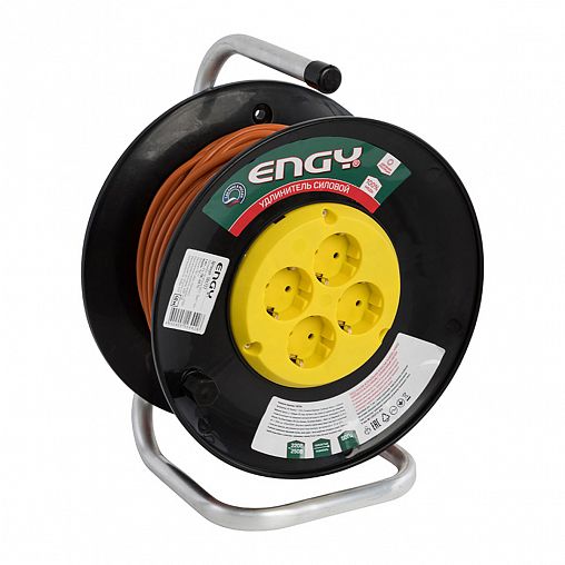 Удлинитель на катушке Engy Гранд, 4 розетки, с заземлением, 3 x 0,75 мм², 40 м фото