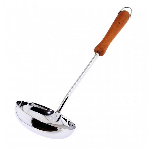 Половник Мультидом AN50-31, хромированный, ручка деревянная фото