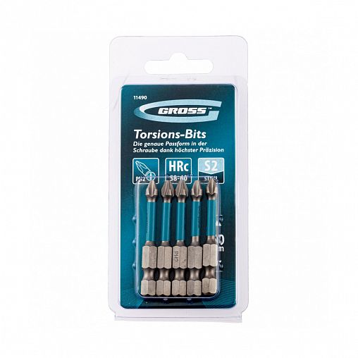 Биты торсионные Gross, для ударных шуруповертов, PH2 x 50 мм, набор 5 шт фото