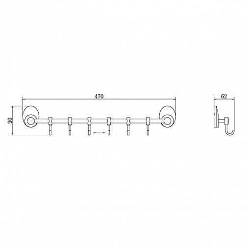 Планка с 6 крючками Fashun A1615-6, хром фото