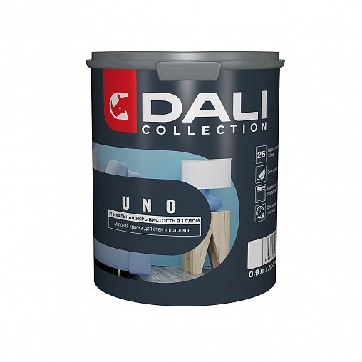 Краска для стен и потолков Dali Collection Uno, матовая, база C, бесцветная, 0,9 л фото