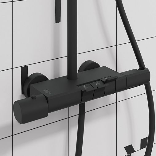 Душевая система с тропическим душем IDDIS SpaHome, с термостатом, черная матовая фото