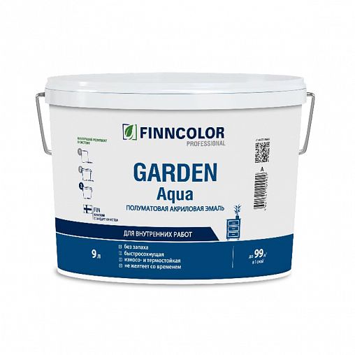 Эмаль акриловая Garden Akva (Гарден Аква) FINNCOLOR, 9 л, белая (база А) фото