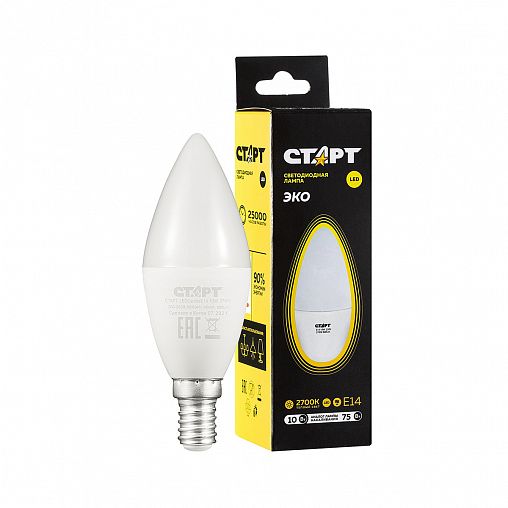Лампа светодиодная LED Старт ECO Свеча, E14, 10 Вт, 2700 K, теплый свет фото