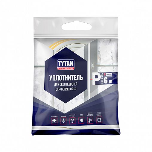Уплотнитель для окон P-профиль Tytan Professional, 9 x 5,5 мм, 6 м, белый фото