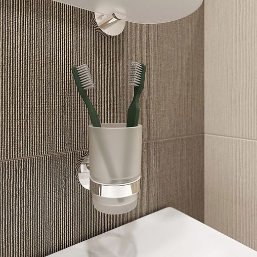 Стакан для зубных щеток IDDIS Sena, с настенным держателем, хром фото