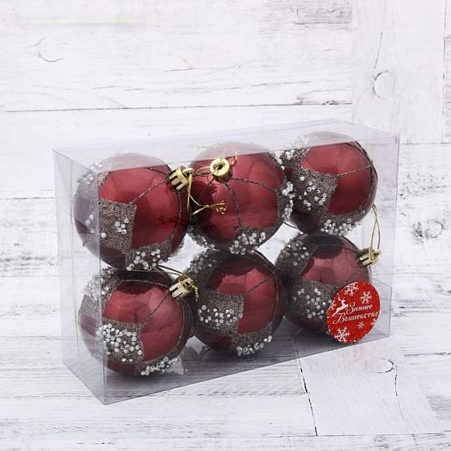 Набор елочных шаров Зимнее волшебство Изящный бисер, d 7 см, 6 шт, бордовый фото