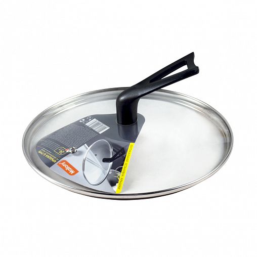 Крышка стеклянная Mallony, ручка G-type, металлический ободок, паровыпуск, 24 см фото