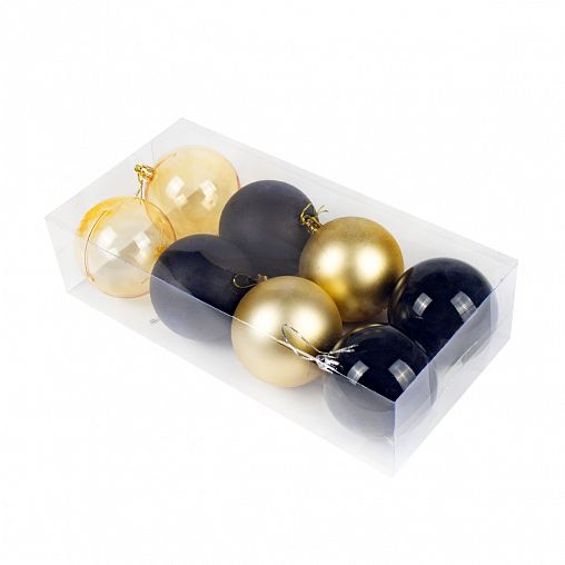 Набор елочных шаров, d 8 см, 8 шт, черный/золото фото