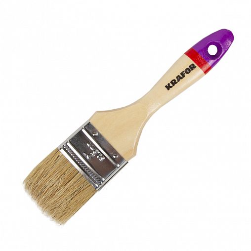 Кисть плоская Krafor Евро №2, натуральная щетина, деревянная ручка, 50 мм фото