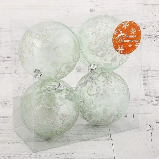 Набор елочных шаров Зимнее волшебство Воздушные снежинки, d 8 см, 4 шт, зеленый фото