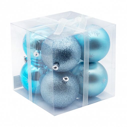 Набор елочных шаров, d 8 см, 8 шт, голубой фото