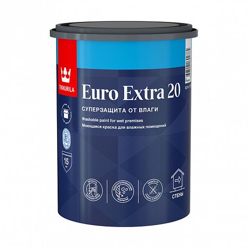 Краска Tikkurila Euro Extra 20 (Евро Экстра 20), 0,9 л, бесцветный, база С фото