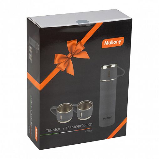 Термос Mallony Festa, 0,5 л, 3 термокружки, серый фото