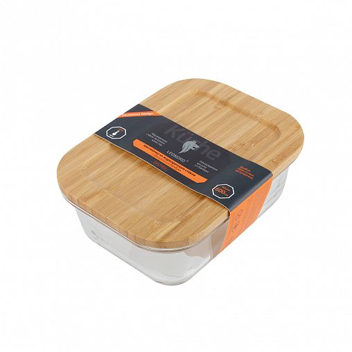 Контейнер Leonord Bambu, жаропрочное стекло, бамбуковая крышка, 0,6 л фото