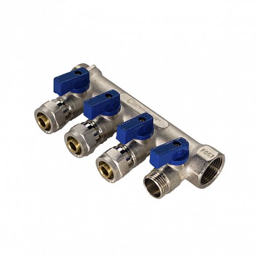 Коллектор универсальный для МП труб с шаровыми кранами СТМ, 3/4" x 16 мм x 4 выхода фото