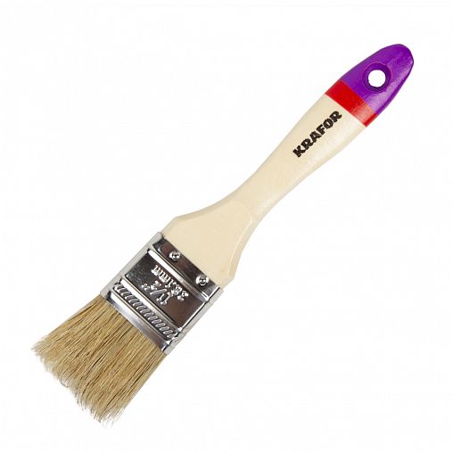 Кисть плоская Krafor Евро №1,5, натуральная щетина, деревянная ручка, 38 мм фото